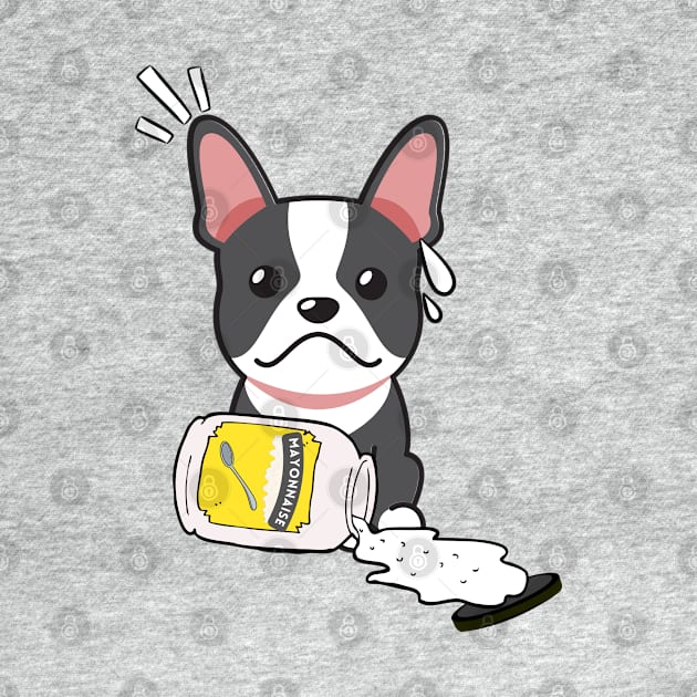 Cute French Bulldog spilled a jar of mayonnaise by Pet Station